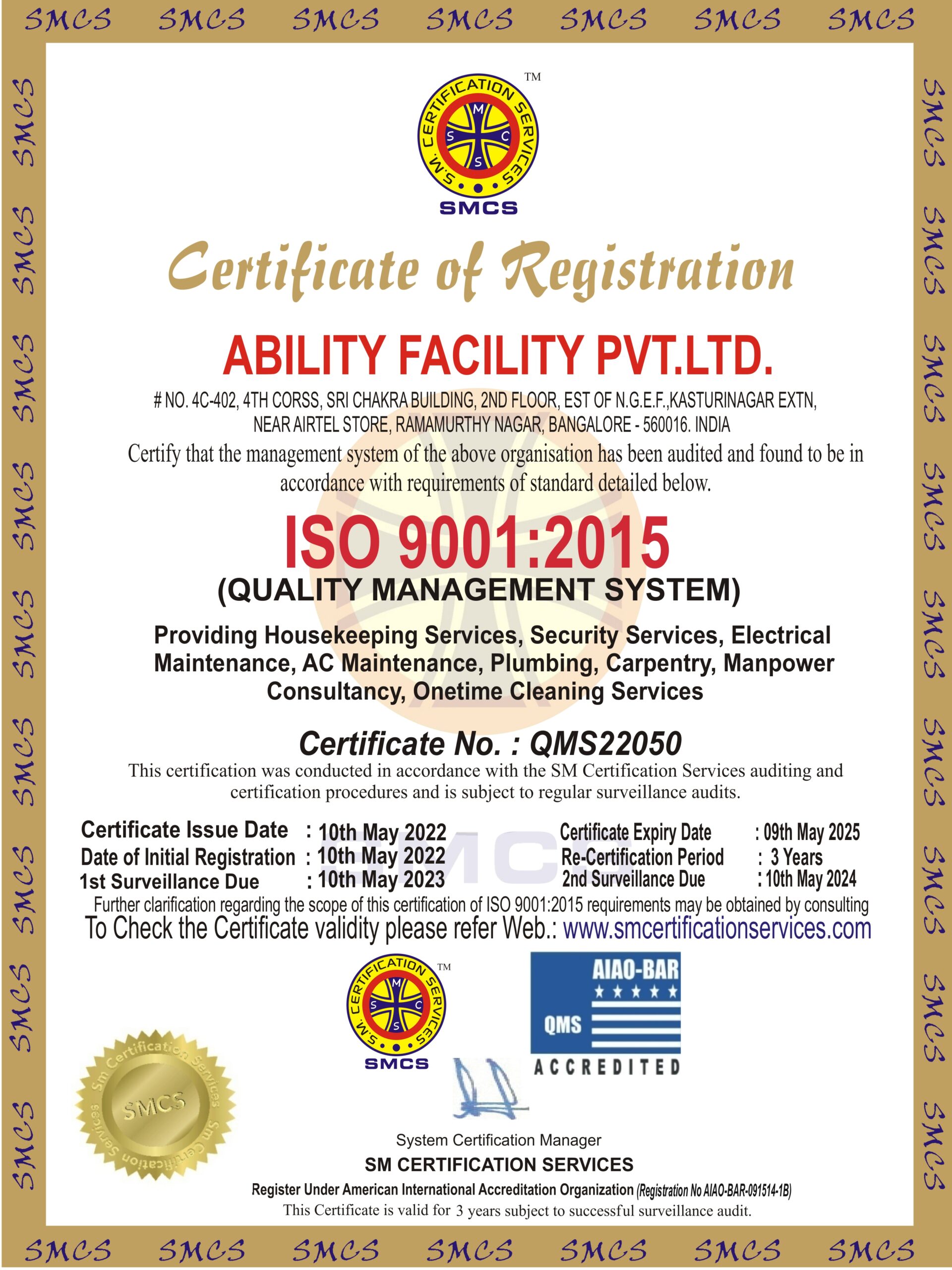 ABILITY ISO CERTIFICATE